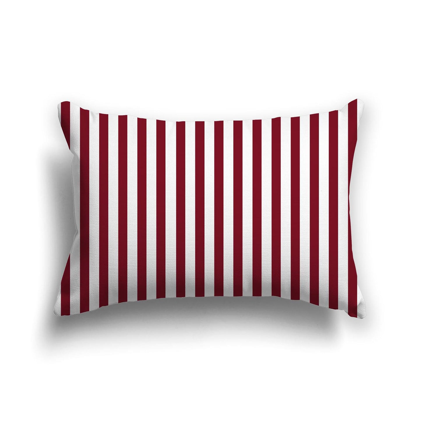 Off-White Cotton Canvas Cushion Covers with Thin Burgundy Red Bars on Front, 20 x 14 inches