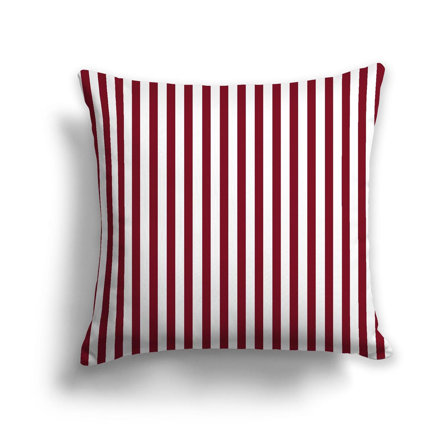 Off-White Cotton Canvas Cushion Covers with Thin Burgundy Red Bars on Front, 22 x 22 inches