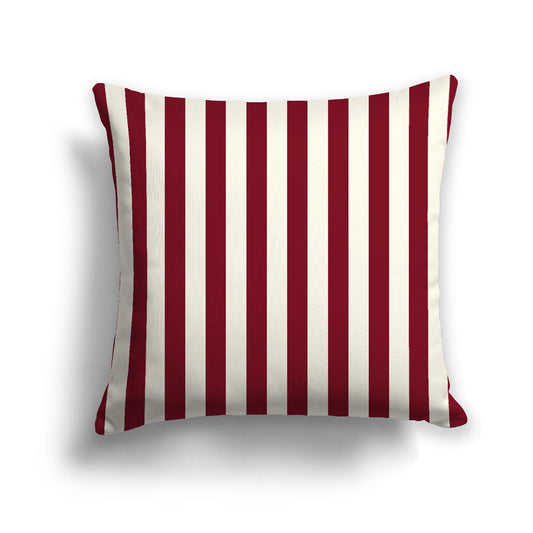 Pale Cream Cotton Canvas Cushion Covers with Burgundy Red Bars on Front, 18 x 18 inches / 46 x 46 cm