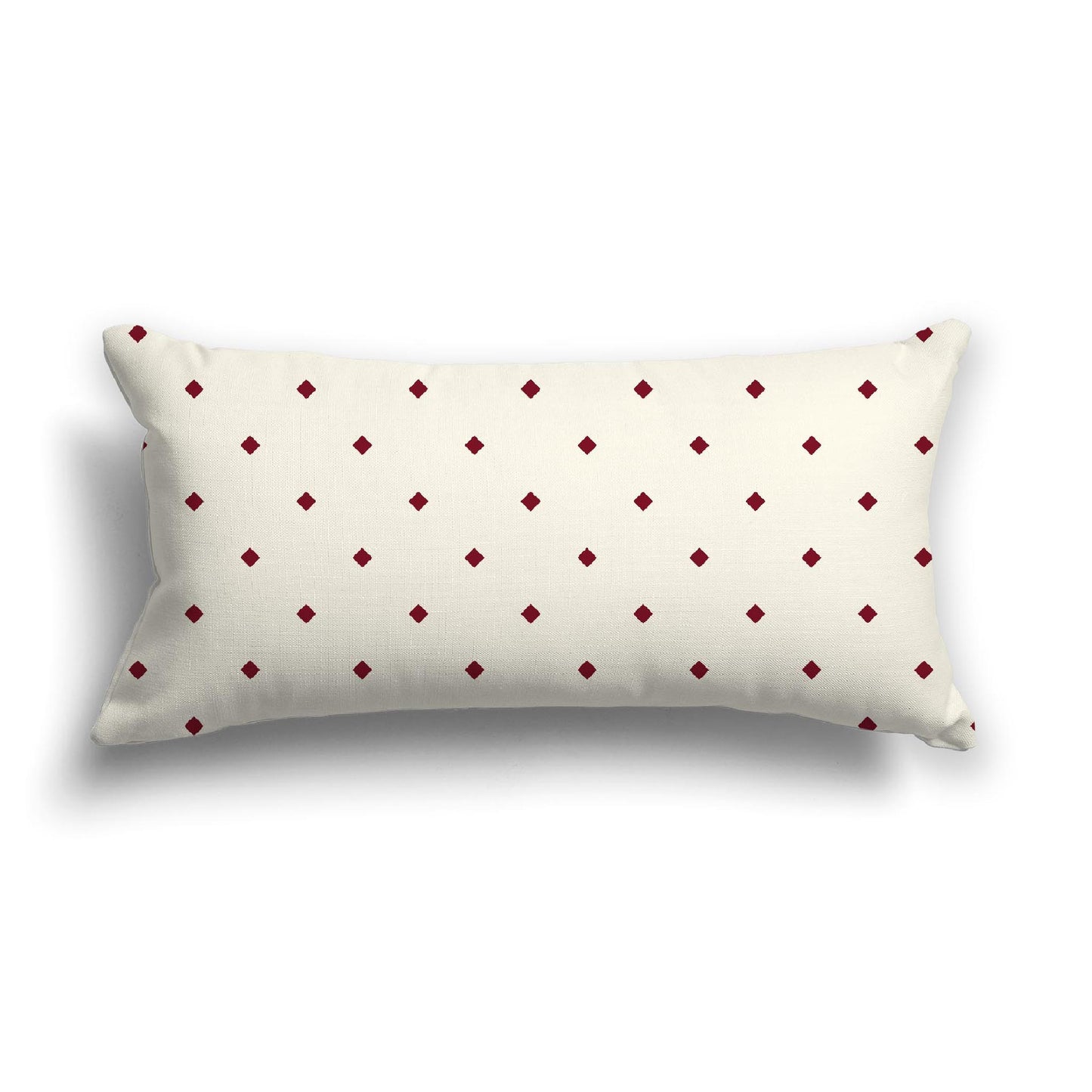 Pale Cream Cotton Canvas Cushion Covers with Burgundy Red Diamonds on Front, 24 x 12 inches / 61 x 30 cm