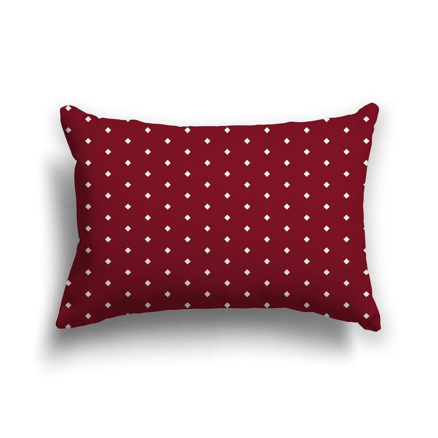 Burgundy Red Cotton Canvas Cushion Covers with Fine Pale Cream Diamonds on Front, 20 x 14 inches