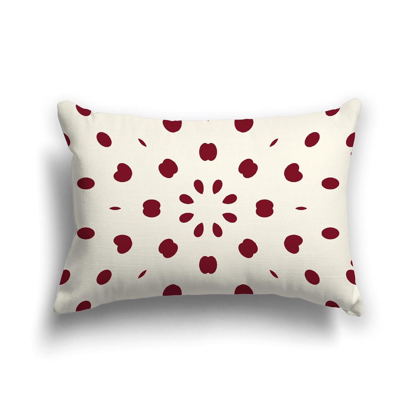 Pale Cream Cotton Canvas Cushion Covers with Burgundy Red Burst Pattern on Front, 20 x 14 inches