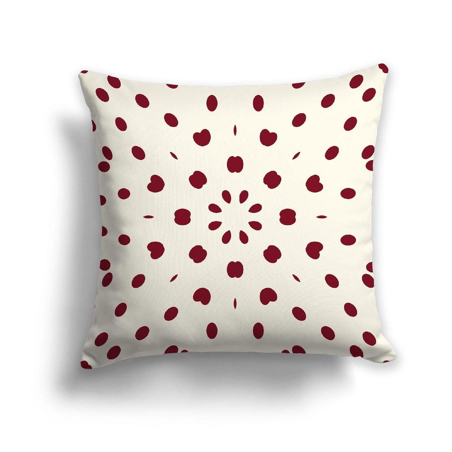 Pale Cream Cotton Canvas Cushion Covers with Burgundy Red Burst Pattern on Front, 22 x 22 inches