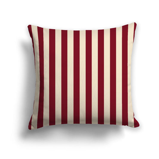 Beige Cotton Canvas Cushion Covers with Burgundy Red Bars on Front, 18 x 18 inches / 46 x 46 cm