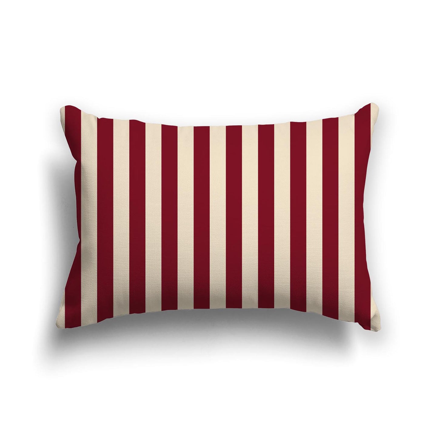 Beige Cotton Canvas Cushion Covers with Burgundy Red Bars on Front, 20 x 14 inches