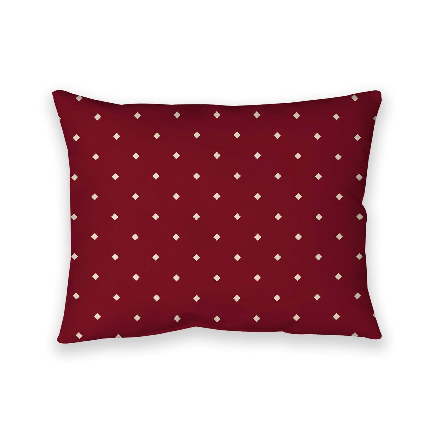 Burgundy Red Cotton Canvas Cushion Covers with Beige Diamonds on Front, 26 x 20 inches / 66 x 51 cm