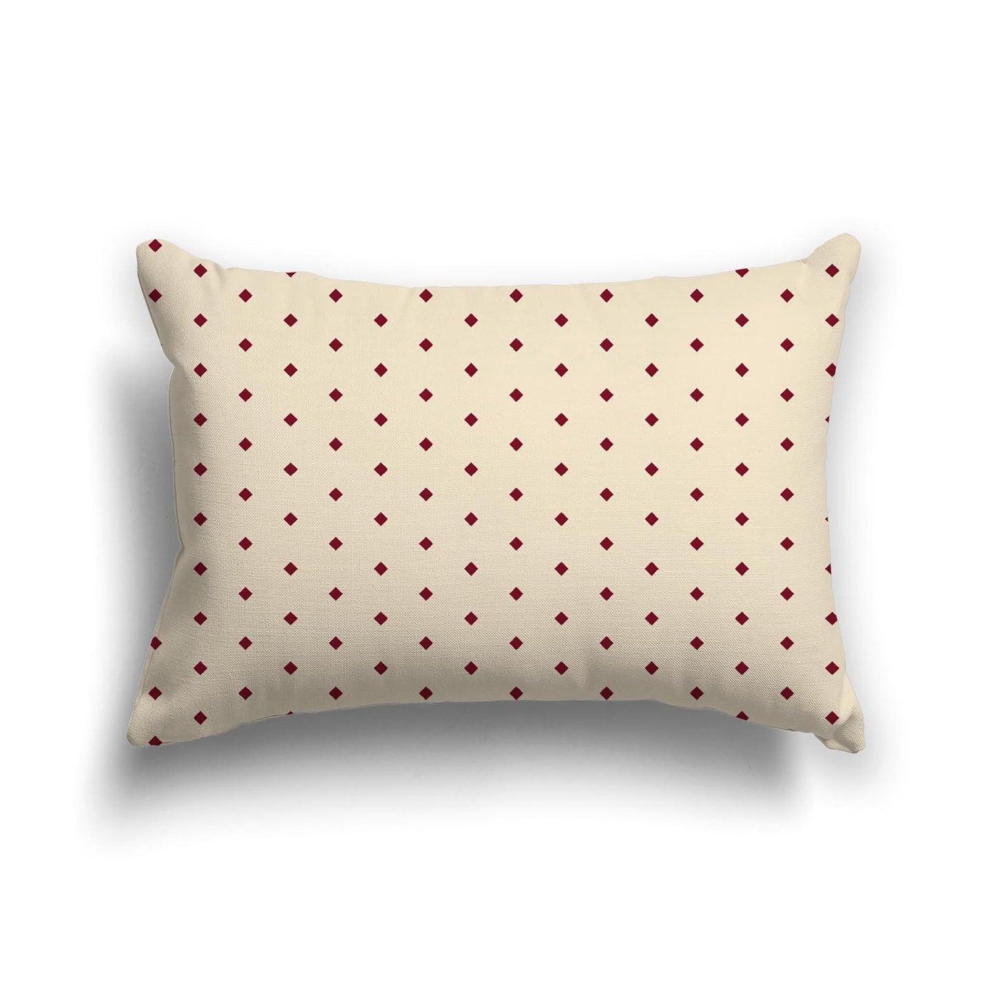 Beige Cotton Canvas Cushion Covers with Fine Burgundy Red Diamonds on Front, 20 x 14 inches