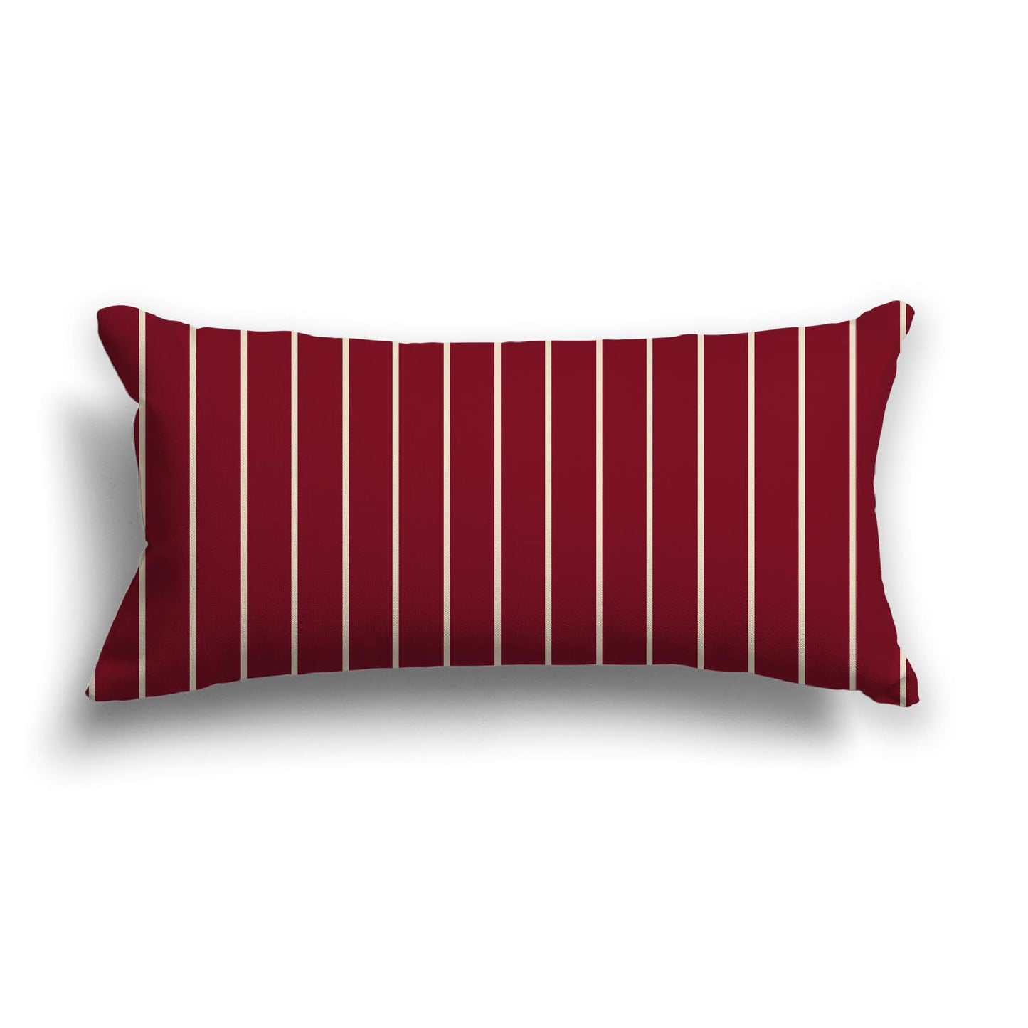 Burgundy Red Cotton Canvas Cushion Covers with Fine Beige Stripes on Front, 24 x 12 inches / 61 x 30 cm