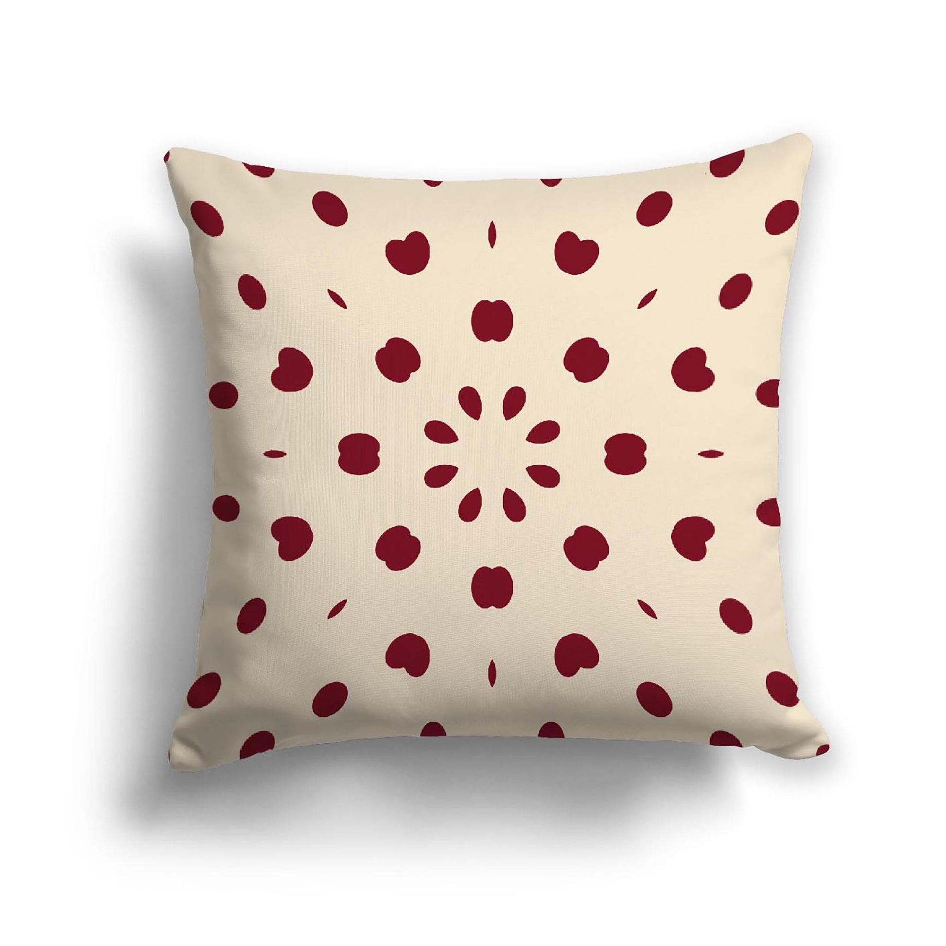 Beige Cotton Canvas Cushion Covers with Burgundy Red Burst Pattern on Front, 18 x 18 inches / 46 x 46 cm
