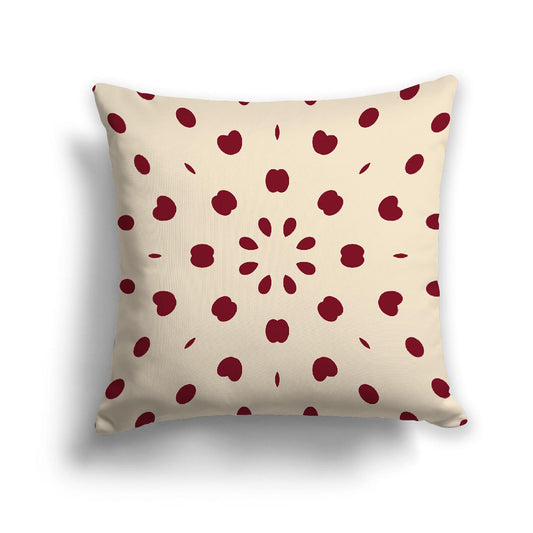 Beige Cotton Canvas Cushion Covers with Burgundy Red Burst Pattern on Front, 18 x 18 inches / 46 x 46 cm