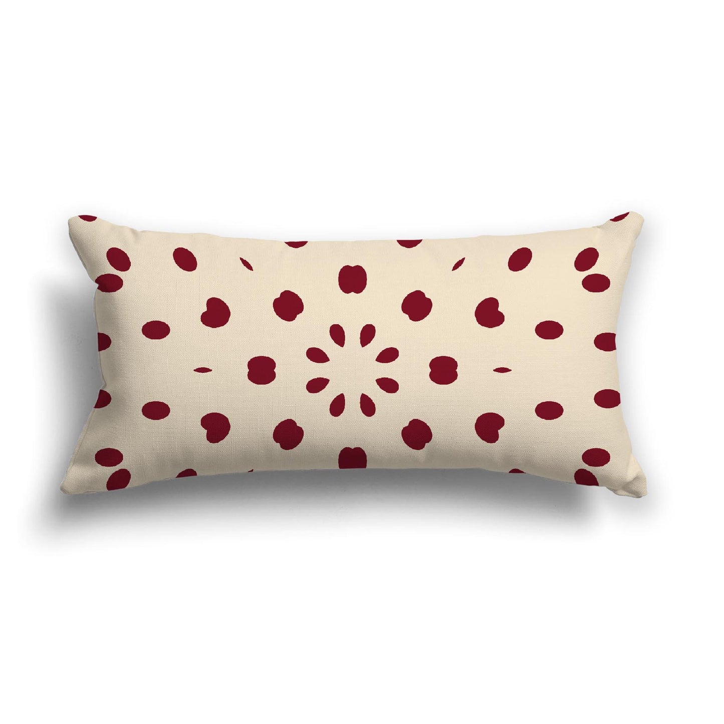 Beige Cotton Canvas Cushion Covers with Burgundy Red Burst Pattern on Front, 24 x 12 inches / 61 x 30 cm