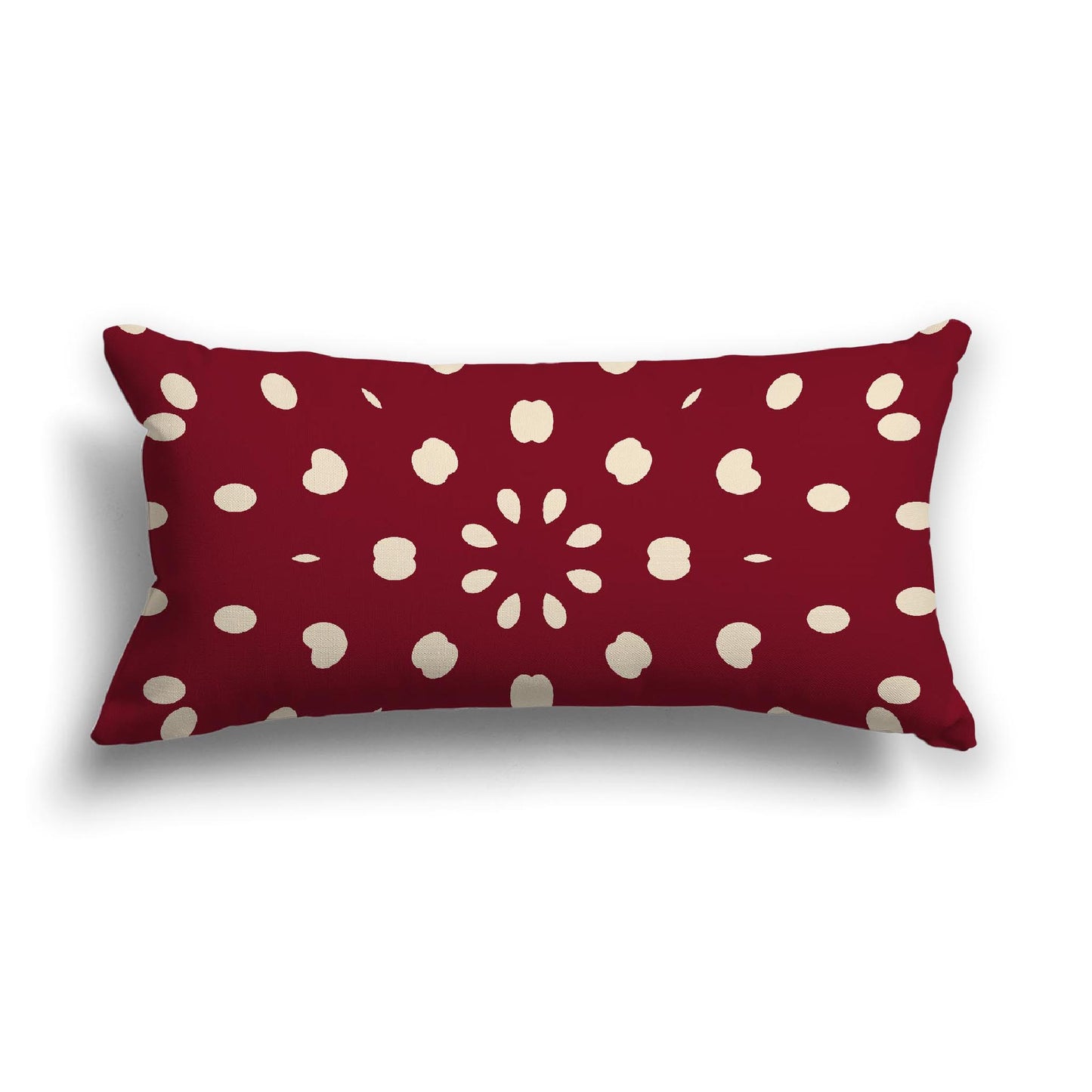Burgundy Red Cotton Canvas Cushion Covers with Beige Burst Pattern on Front, 24 x 12 inches / 61 x 30 cm