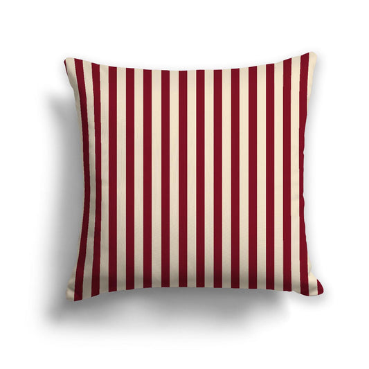 Beige Cotton Canvas Cushion Covers with Thin Burgundy Red Bars on Front, 18 x 18 inches / 46 x 46 cm