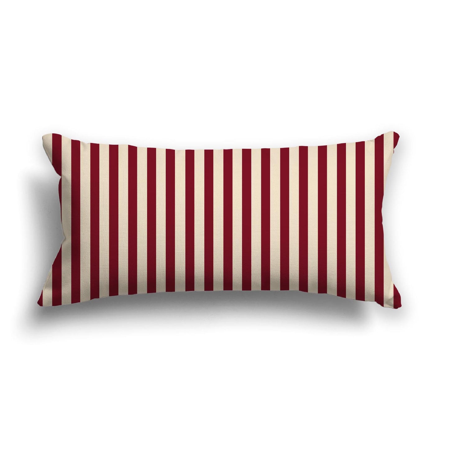 Beige Cotton Canvas Cushion Covers with Thin Burgundy Red Bars on Front, 24 x 12 inches / 61 x 30 cm
