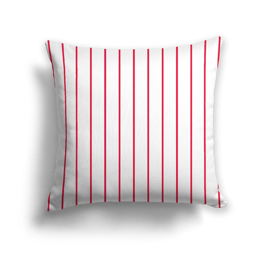 White Spun Polyester Throw Pillow with Fine Red Stripes on Front, USCU-1330-151