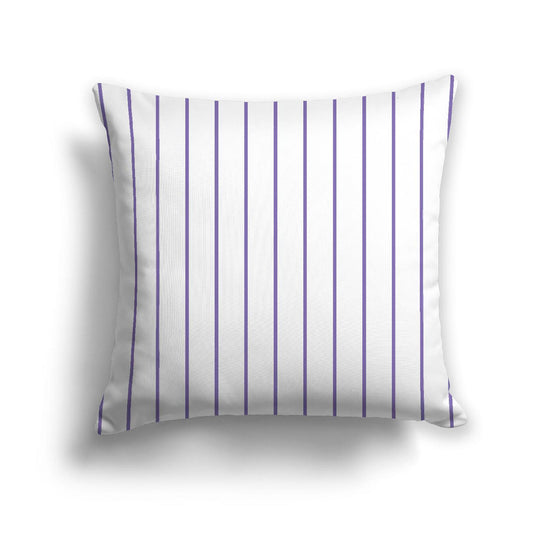 White Spun Polyester Throw Pillow with Fine Purple Stripes on Front, USCU-1350-151