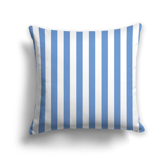 White Spun Polyester Throw Pillow with Blue Bars on Front, USCU-1400-051