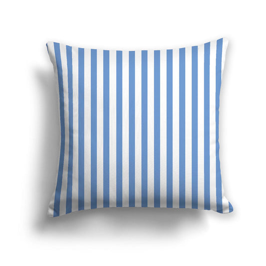 White Spun Polyester Throw Pillow with Thin Blue Bars on Front, USCU-1400-241