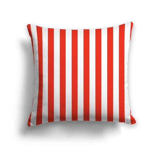 White Spun Polyester Throw Pillow with Red-Orange Bars on Front, USCU-1410-051