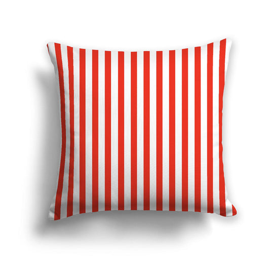 White Spun Polyester Throw Pillow with Thin Red-Orange Bars on Front, USCU-1410-241