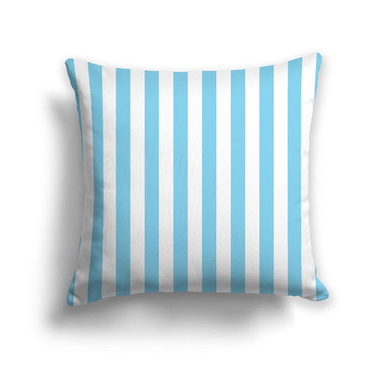 White Spun Polyester Throw Pillow with Light Blue Bars on Front, USCU-1430-051