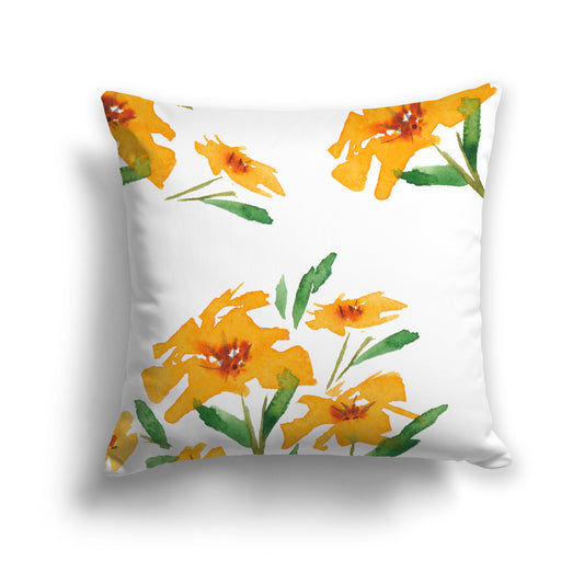 Orange-Yellow Spun Polyester Throw Pillow with Large Floral Print, USCU-1314-888