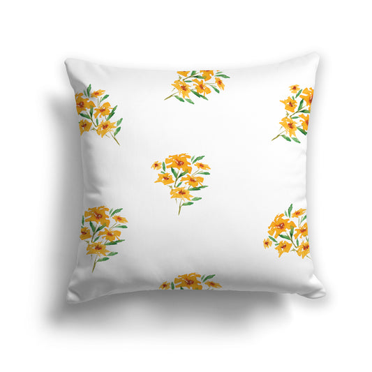 Orange-Yellow Spun Polyester Throw Pillow with Medium Floral Pattern, USCU-1315-888