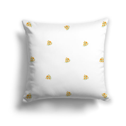 Orange-Yellow Spun Polyester Throw Pillow with Small Floral Pattern, USCU-1316-888