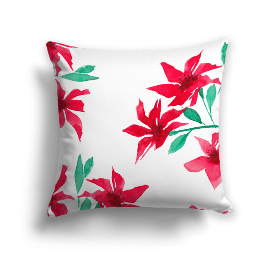 Red Spun Polyester Throw Pillow with Large Floral Print, USCU-1334-888