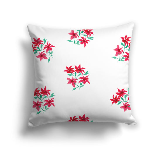 Red Spun Polyester Throw Pillow with Medium Floral Pattern, USCU-1335-888
