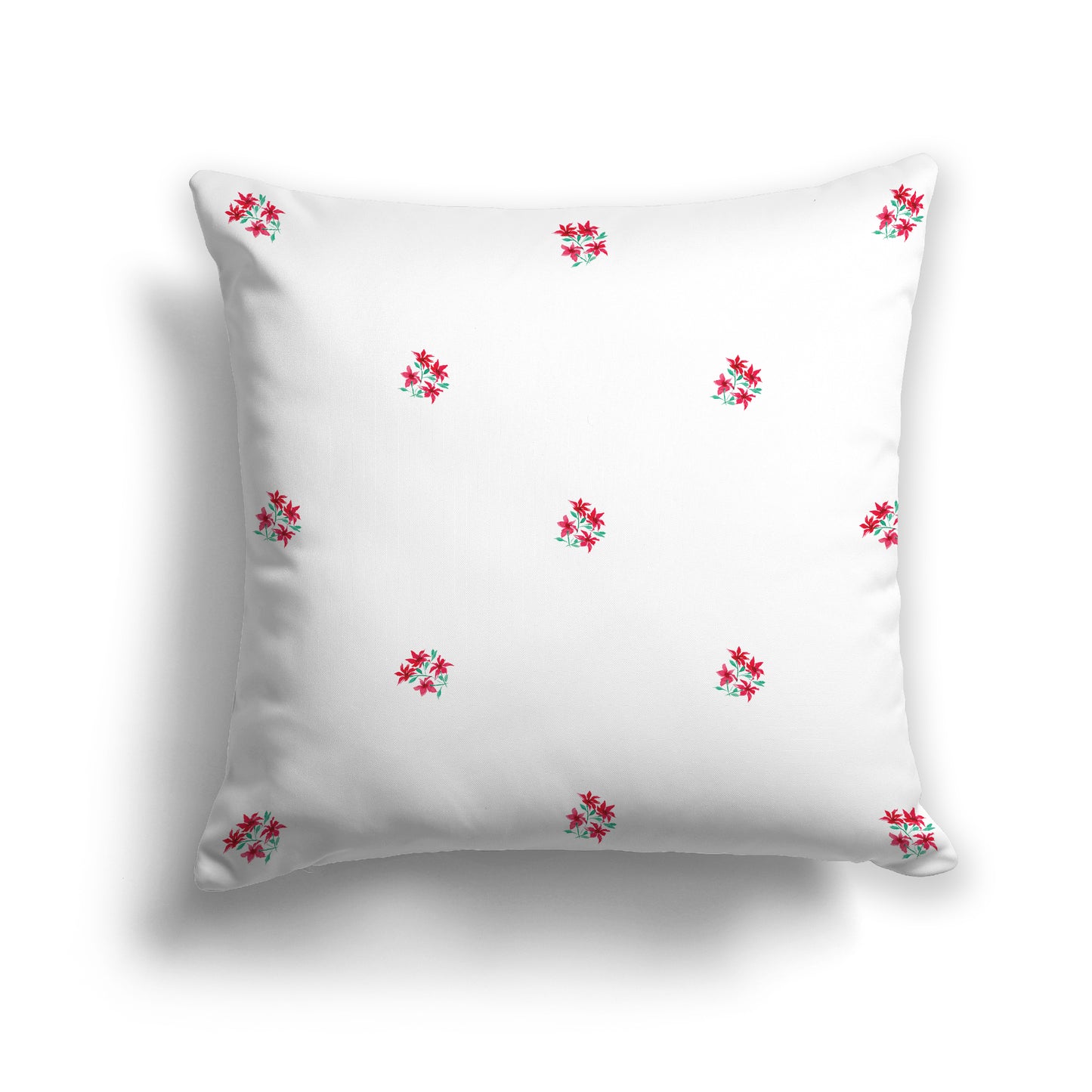 Red Cotton Canvas Cushion Covers with Small Floral Pattern, CACU-1336-888