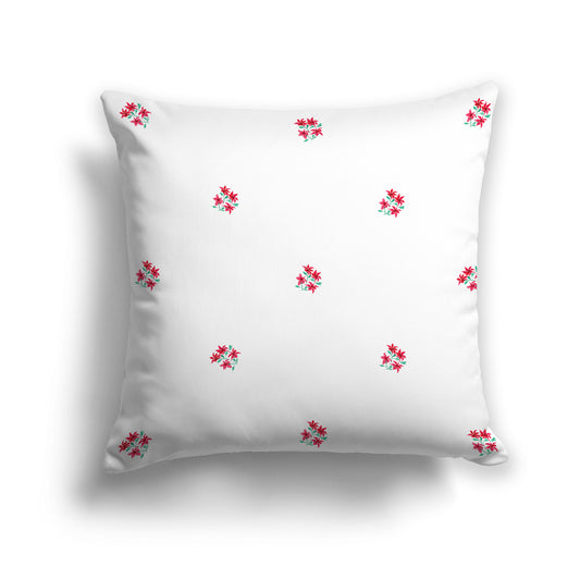 Red Spun Polyester Throw Pillow with Small Floral Pattern, USCU-1336-888