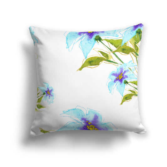 Light Blue Spun Polyester Throw Pillow with Large Floral Print, USCU-1374-888