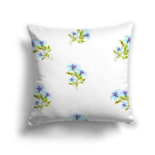 Light Blue Spun Polyester Throw Pillow with Medium Floral Pattern, USCU-1375-888