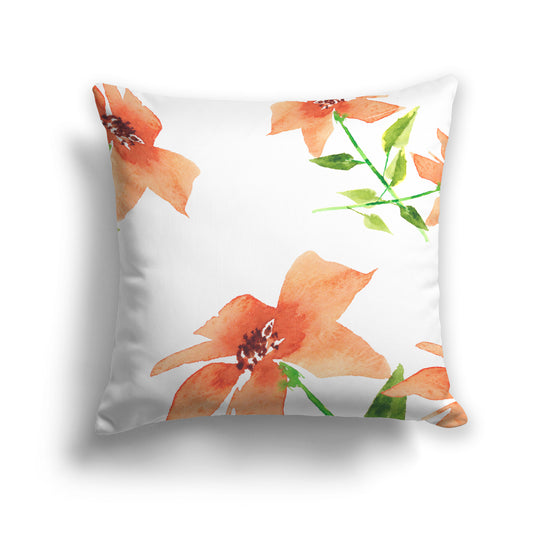 Light Orange Spun Polyester Throw Pillow with Large Floral Print, USCU-1384-888