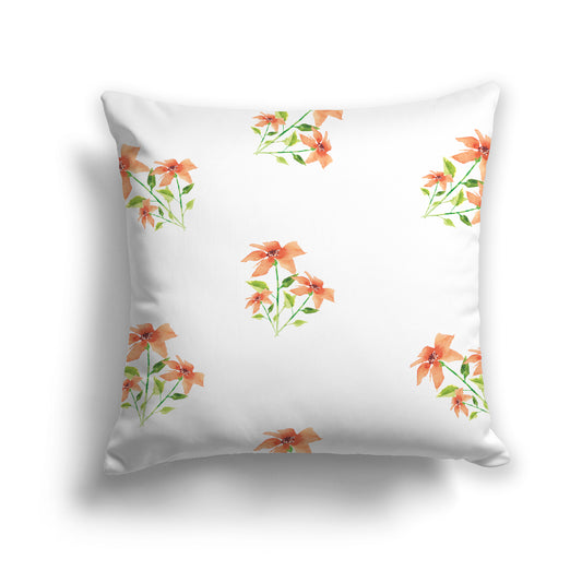 Light Orange Spun Polyester Throw Pillow with Medium Floral Pattern, USCU-1385-888