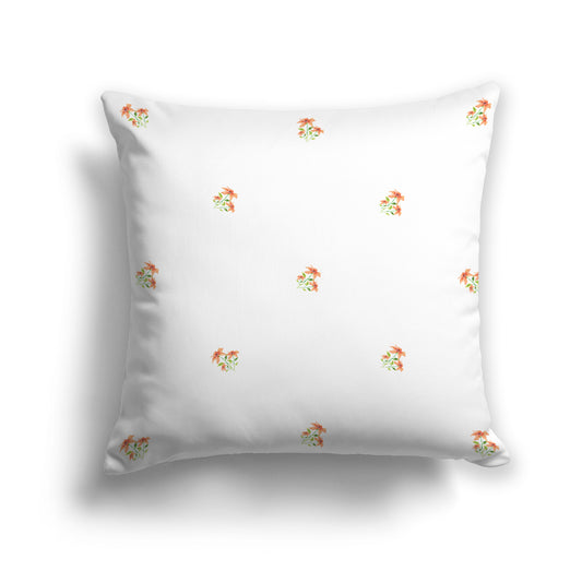 Light Orange Spun Polyester Throw Pillow with Small Floral Pattern, USCU-1386-888