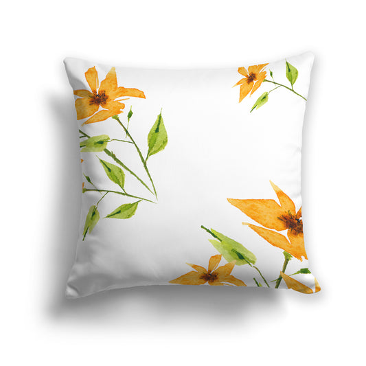 Yellow-Orange Spun Polyester Throw Pillow with Large Floral Print, USCU-1394-888