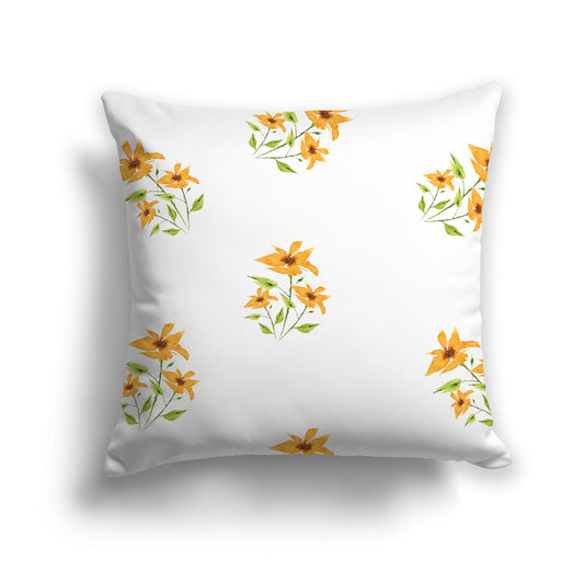 Yellow-Orange Spun Polyester Throw Pillow with Medium Floral Pattern, USCU-1395-888