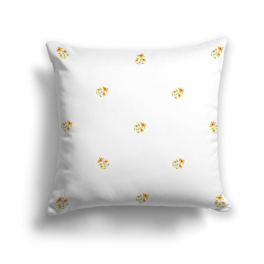 Yellow-Orange Spun Polyester Throw Pillow with Small Floral Pattern, USCU-1396-888