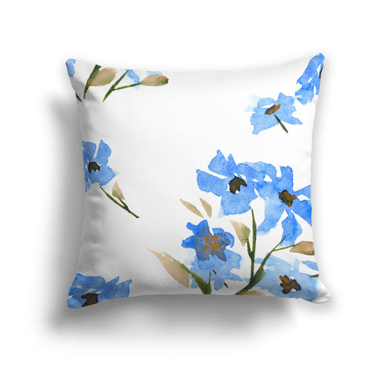 Blue Spun Polyester Throw Pillow with Large Floral Print, USCU-1404-888