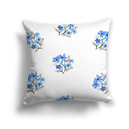 Blue Spun Polyester Throw Pillow with Medium Floral Pattern, USCU-1405-888