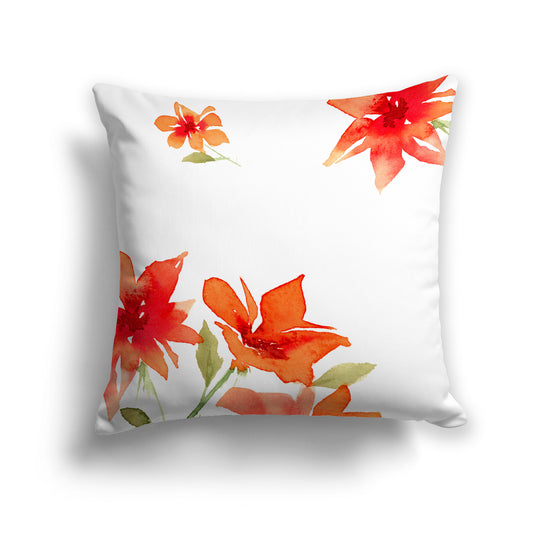 Red Cotton Canvas Cushion Covers with Large Floral Print, CACU-1414-888