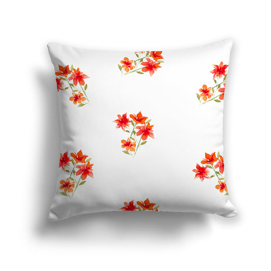 Red Cotton Canvas Cushion Covers with Medium Floral Pattern, CACU-1415-888