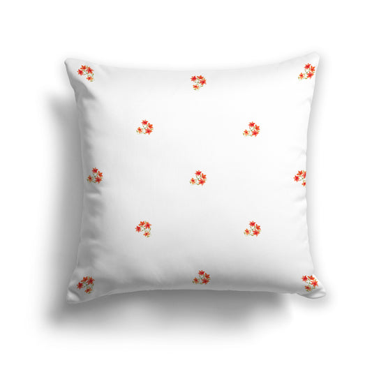 Red-Orange Spun Polyester Throw Pillow with Small Floral Pattern, USCU-1416-888