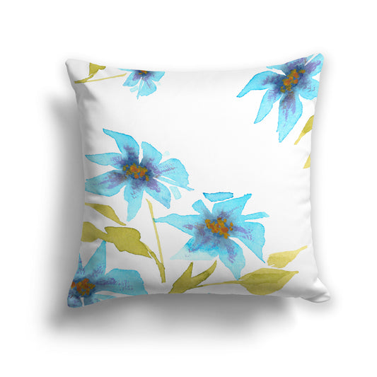 Light Blue Spun Polyester Throw Pillow with Large Floral Print, USCU-1434-888