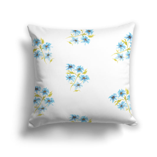 Light Blue Spun Polyester Throw Pillow with Medium Floral Pattern, USCU-1435-888