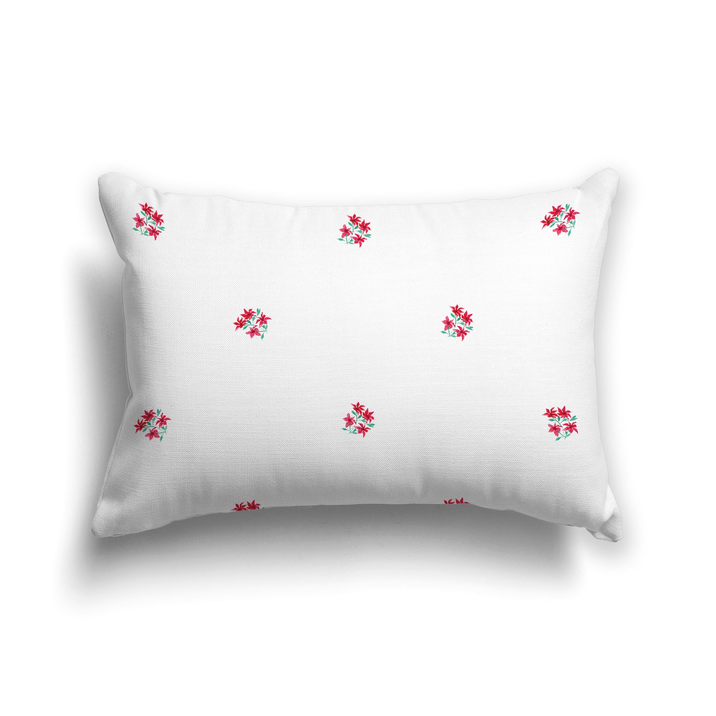 Red Spun Polyester Throw Pillow with Small Floral Pattern, USCU-1336-888