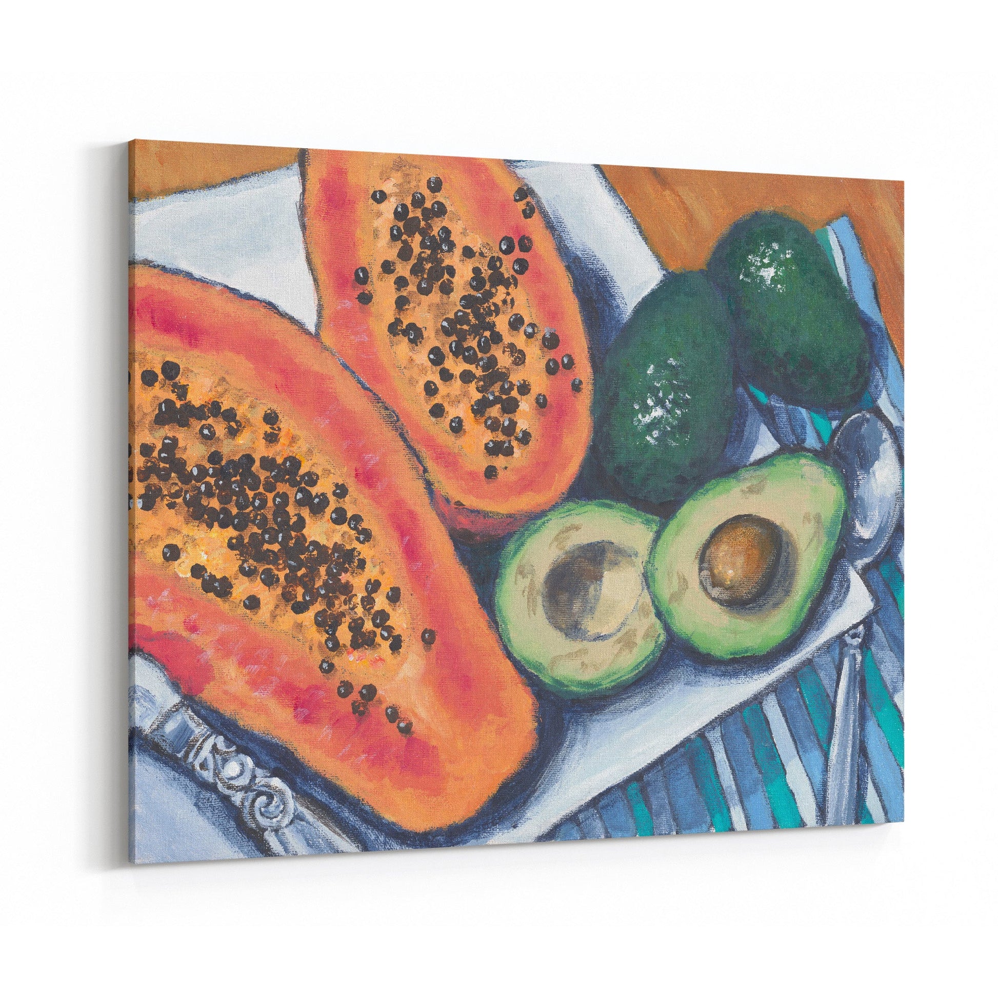 Fine Art Canvas Print - 30x24 35x28 40x32 45x36 50x40 55x44 60x48 inches | Papaya & Avocados in Acrylic, CPH-2105