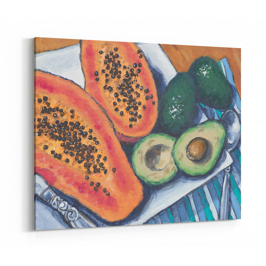 Fine Art Canvas Print - 30x24 35x28 40x32 45x36 50x40 55x44 60x48 inches | Papaya & Avocados in Acrylic, CPH-2105